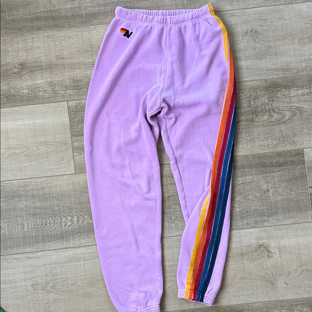 Aviator Nation Lavender Joggers with Rainbow Stripe